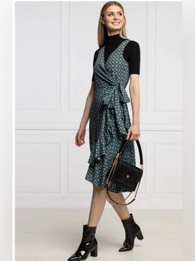 ✨ NWT Tory Burch Ruffle Wrap Dress in Black Batik Medallion ✨ Sz 4